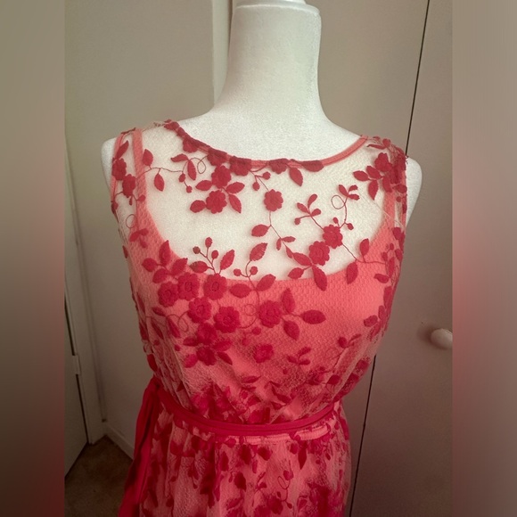 ELLE coral sheer with lace sleeveless spring dress XL - Picture 5 of 16
